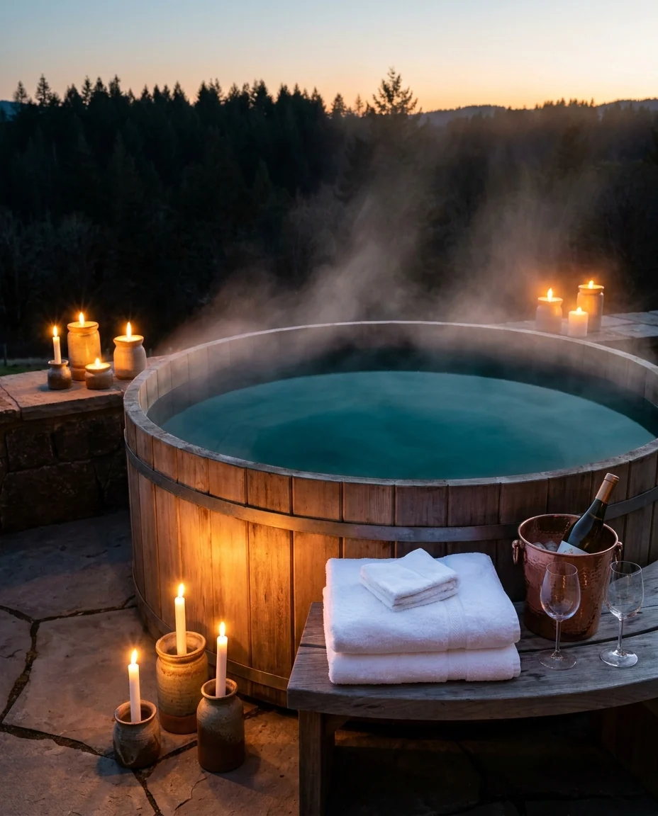 Jacuzzi extérieur au crépuscule