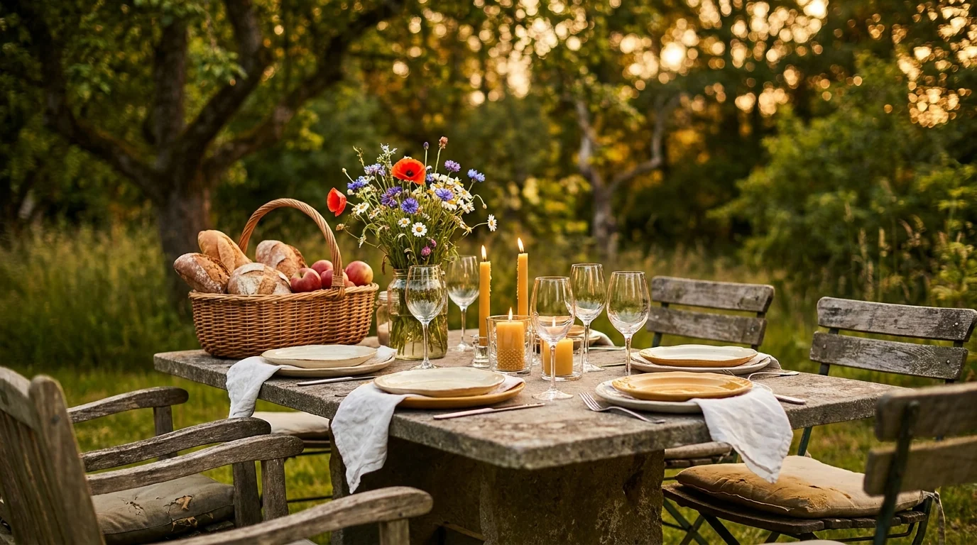 Table dressée au jardin
